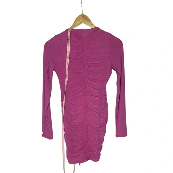 NWT Oh Polly Yara Hot Pink Long Sleeve Ruched Mini Bodycon Dress 6 - Picture 6 of 11